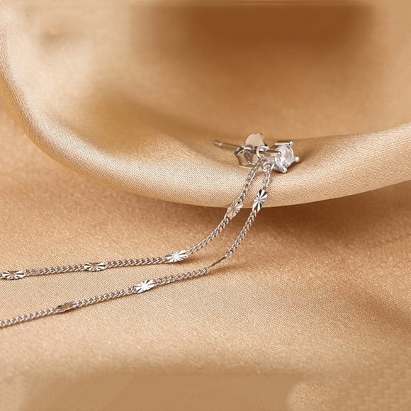 *NEW 925 Sterling Silver Diamond Chain Earrings - Picture 4 of 10